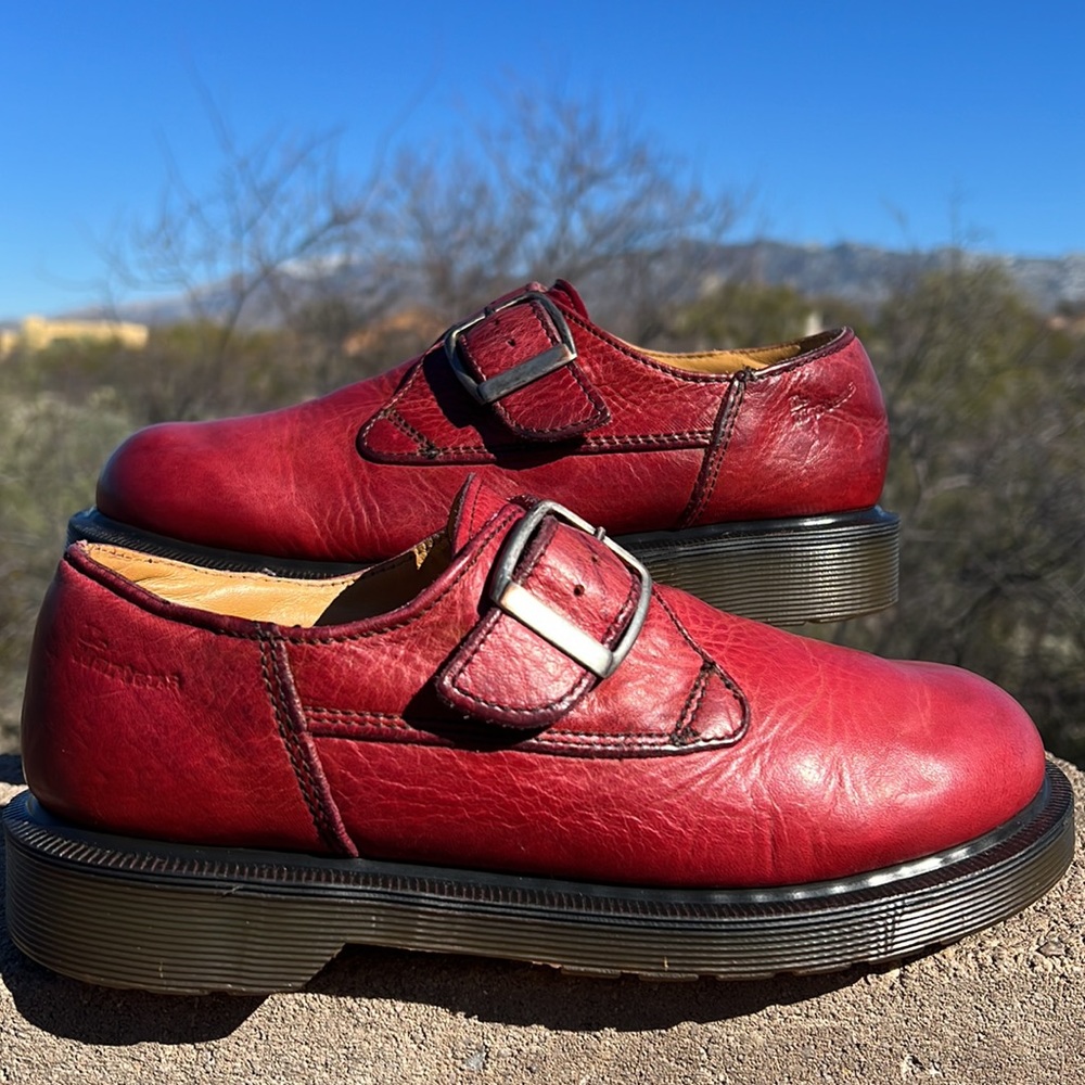 🏴󠁧󠁢󠁥󠁮󠁧󠁿 MIE Dr. Martens Vintage Red 90’s Monk Strap Buckle Loafers UK 5